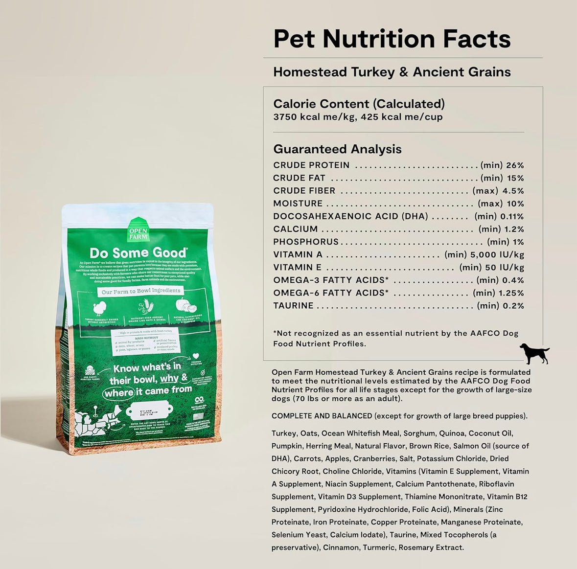 Open Farm, Ancient Grains Dry Dog Food, Protein - Rich & Nutrient Dense, 90% Animal Protein Mixed with Non - GMO Fruits, Veggies and Superfoods, Homestead Turkey Recipe, 22lb Bag