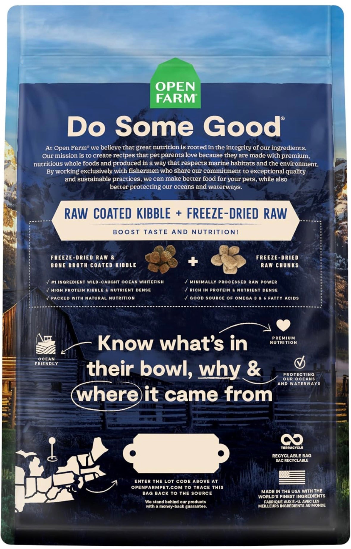 Open Farm, RawMix Grain - Free Dry Dog Food, Protein - Packed Kibble Coated in Bone Broth with Freeze Dried Raw Chunks, Salmon Whitefish & Rockfish, Wild Ocean Recipe, 20lb Bag