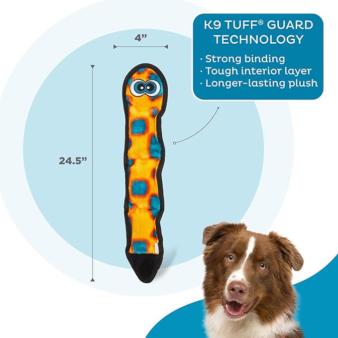 Outward hound durablez durable dog toy orange blue snake squeaker dog toy large