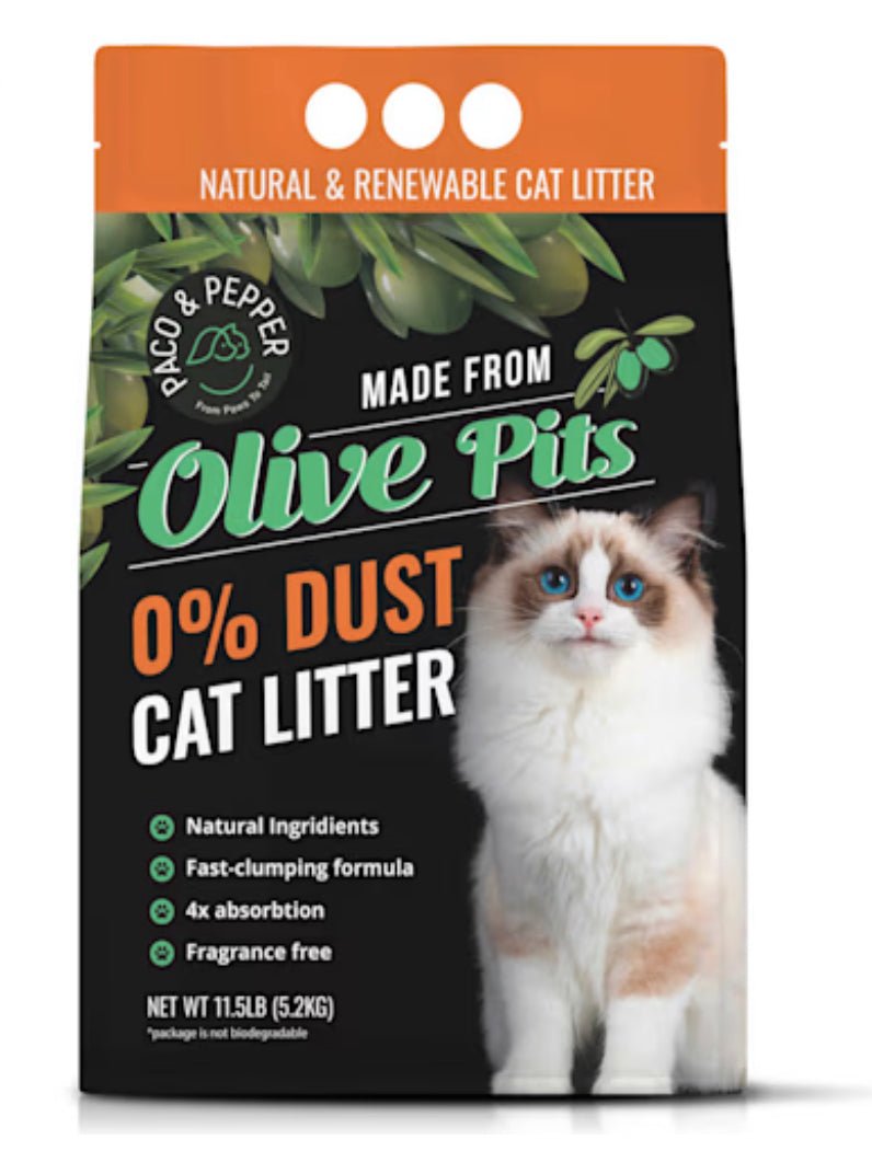 Paco & Pepper Made from Olive Pits 0% Dust Natural Unscented Clumping Cat Litter, 11.5 lbs.