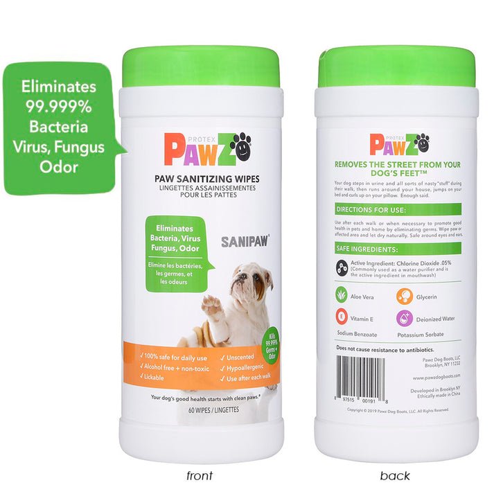 Pawz sanitizing wipes unscented 60 ct