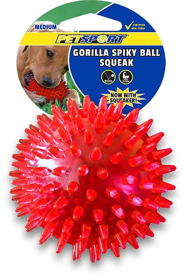 PetSport 2.8" Gorilla Spiky Squeaker Ball Dog Toy - Medium | Play Fetch with Durable TPR Rubber | Cleans Teeth, Promotes Good Dental and Gum Health for Your Pet, Colors Will Vary