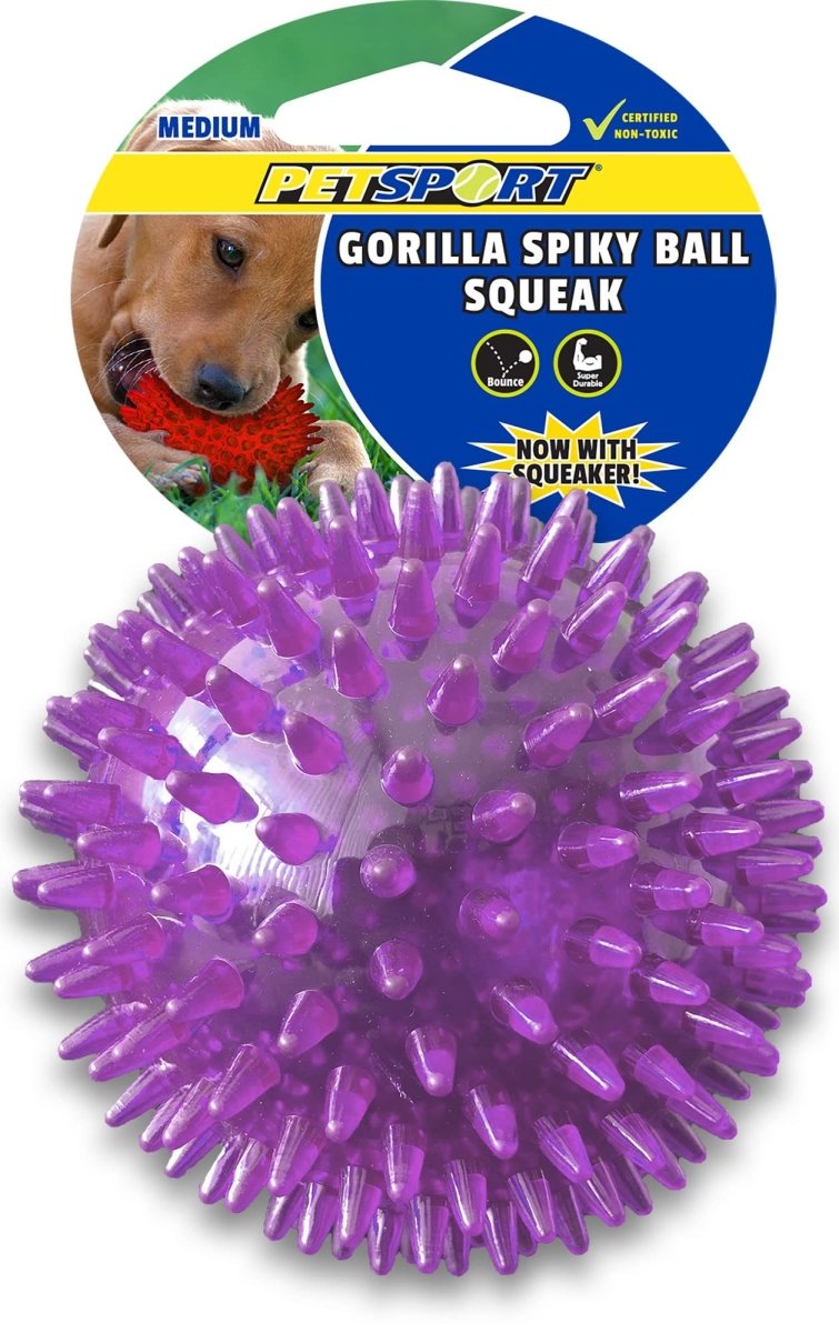 PetSport 2.8" Gorilla Spiky Squeaker Ball Dog Toy - Medium | Play Fetch with Durable TPR Rubber | Cleans Teeth, Promotes Good Dental and Gum Health for Your Pet, Colors Will Vary