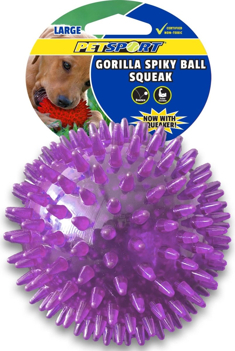 PetSport 4" Gorilla Spiky Squeaker Ball Dog Toy - Large | Play Fetch with Durable TPR Rubber | Cleans Teeth, Promotes Good Dental and Gum Health for Your Pet, Colors Will Vary
