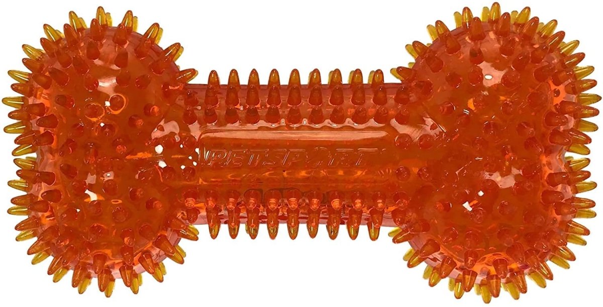 PetSport 6.5" Gorilla Spiky Squeaker Bone Dog Toy - Regular | Vanilla Scented Super Durable TPR Rubber That Floats | Helps Maintain Dental Health for Your Pet, Colors Will Vary