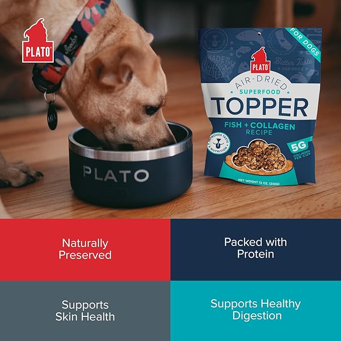 Plato air dried superfood topper dog treats fish collagen recipe 5.5oz bag