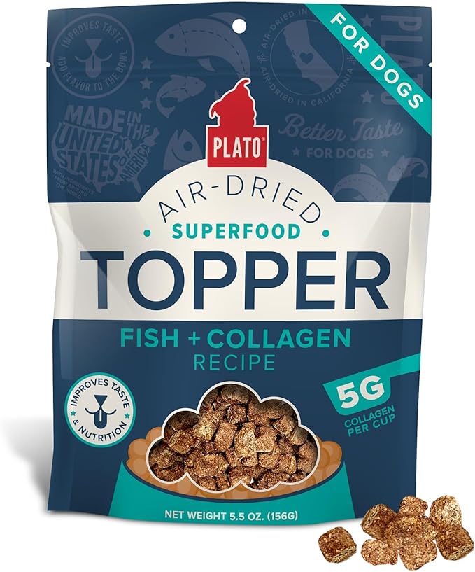 Plato air dried superfood topper dog treats fish collagen recipe 5.5oz bag