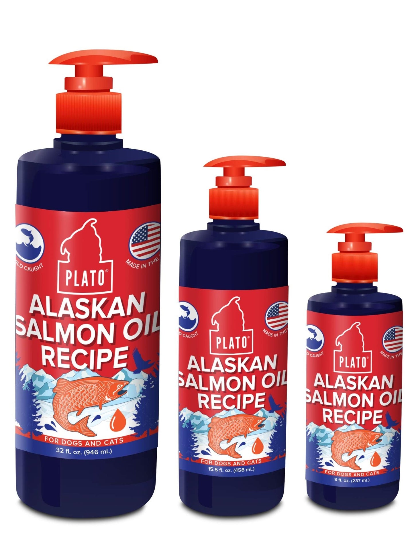 PLATO Wild Alaskan Salmon Oil Kibble Topper | Omega 3 & 6 Fatty Acids for Healthy Skin & Coat | 8 Ounces