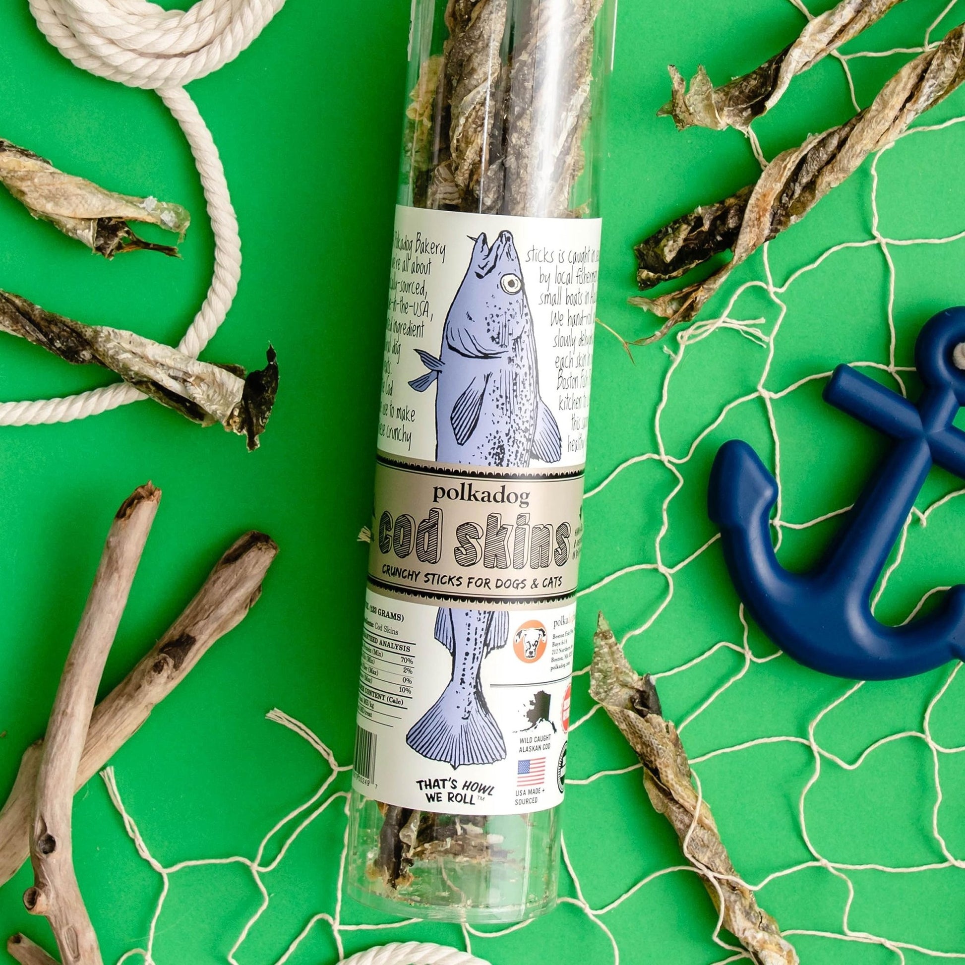 Polkadog Cod Skins Dog Treat - Lean Protein, Made In Usa, Single - Ingredient, Grain & Gluten Free, For All Breeds - Crunchy Fish Skin Treat For Teeth Health, 4.7Oz Regular