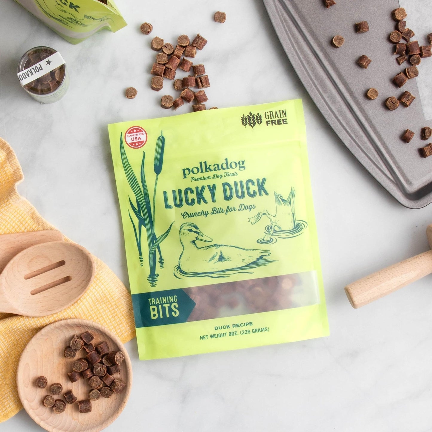 Polkadog Lucky Duck Dog Training Treats All - Natural Bits, Pet Treats For Kittens, Puppies – Bite - Sized, Crunchy Snack For Dogs, Cats – Grain Free – 7Oz