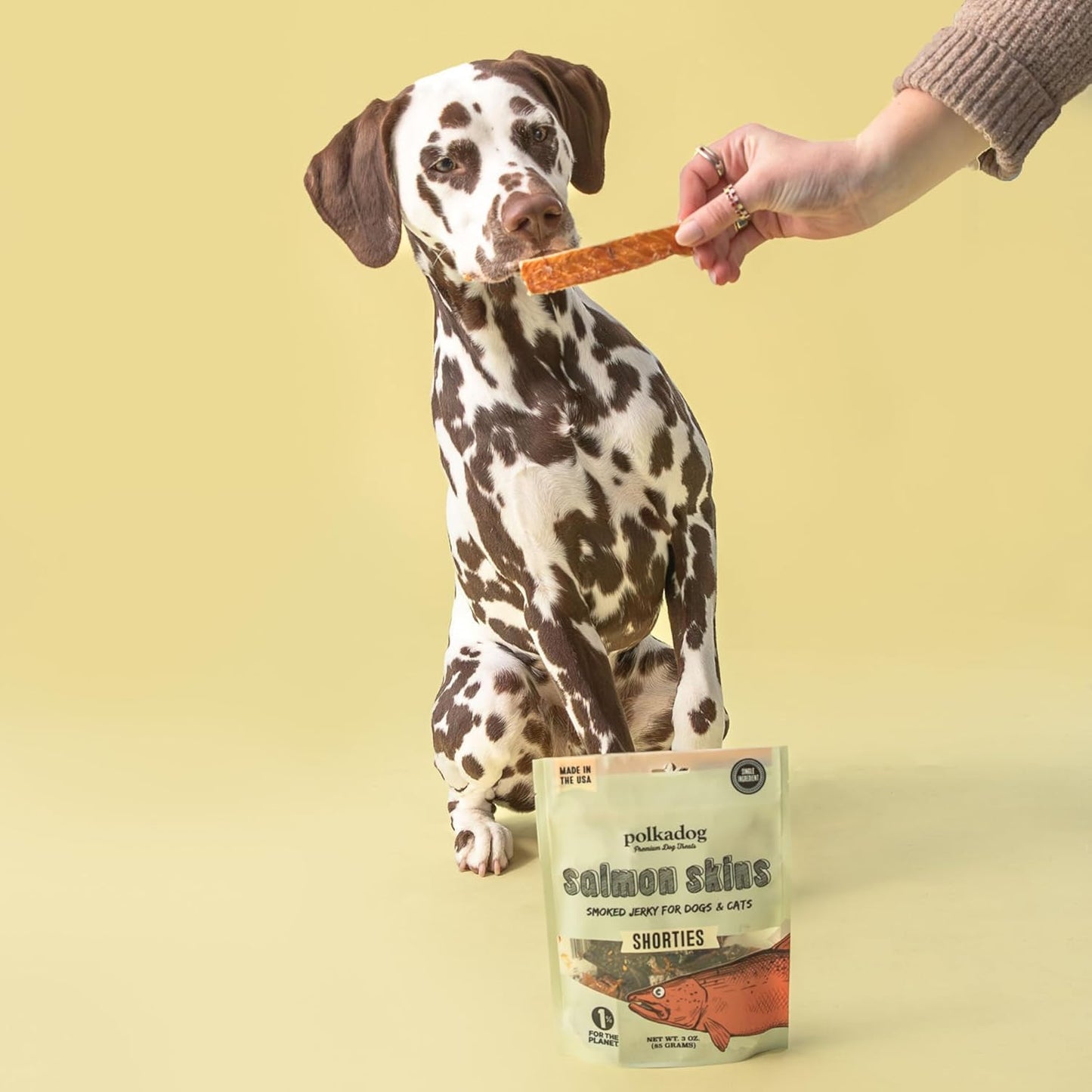 Polkadog salmon skins shorties 3oz dog cat treats