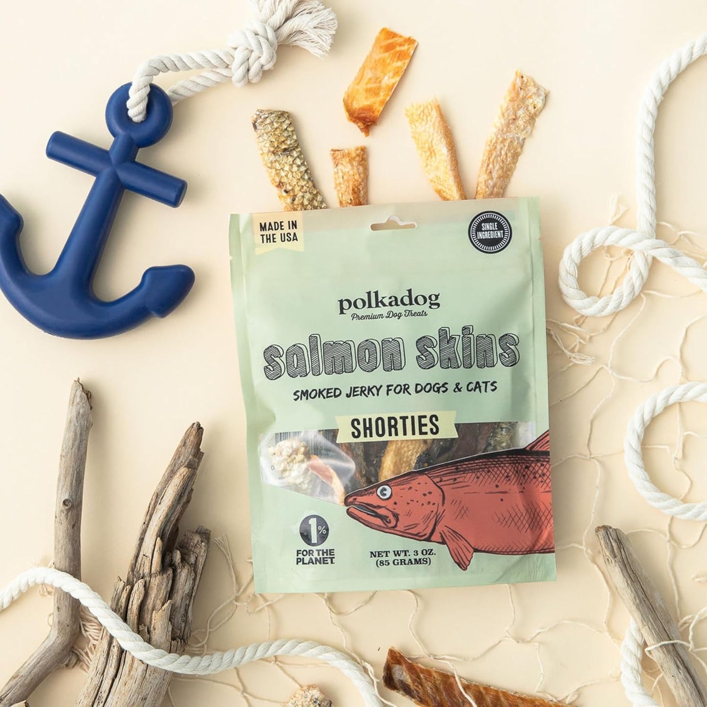 Polkadog salmon skins shorties 3oz dog cat treats