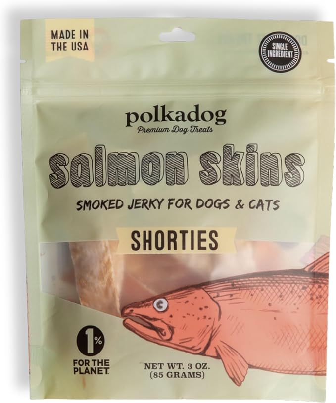 Polkadog salmon skins shorties 3oz dog cat treats