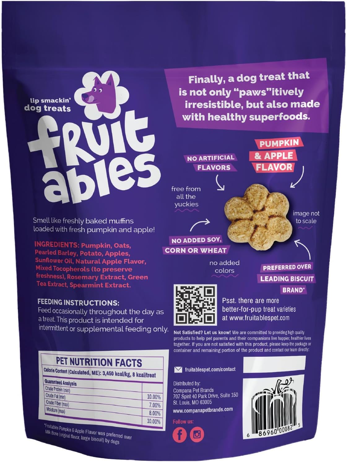 Pumpkin apple Fruitables healthy dog treats 12 oz