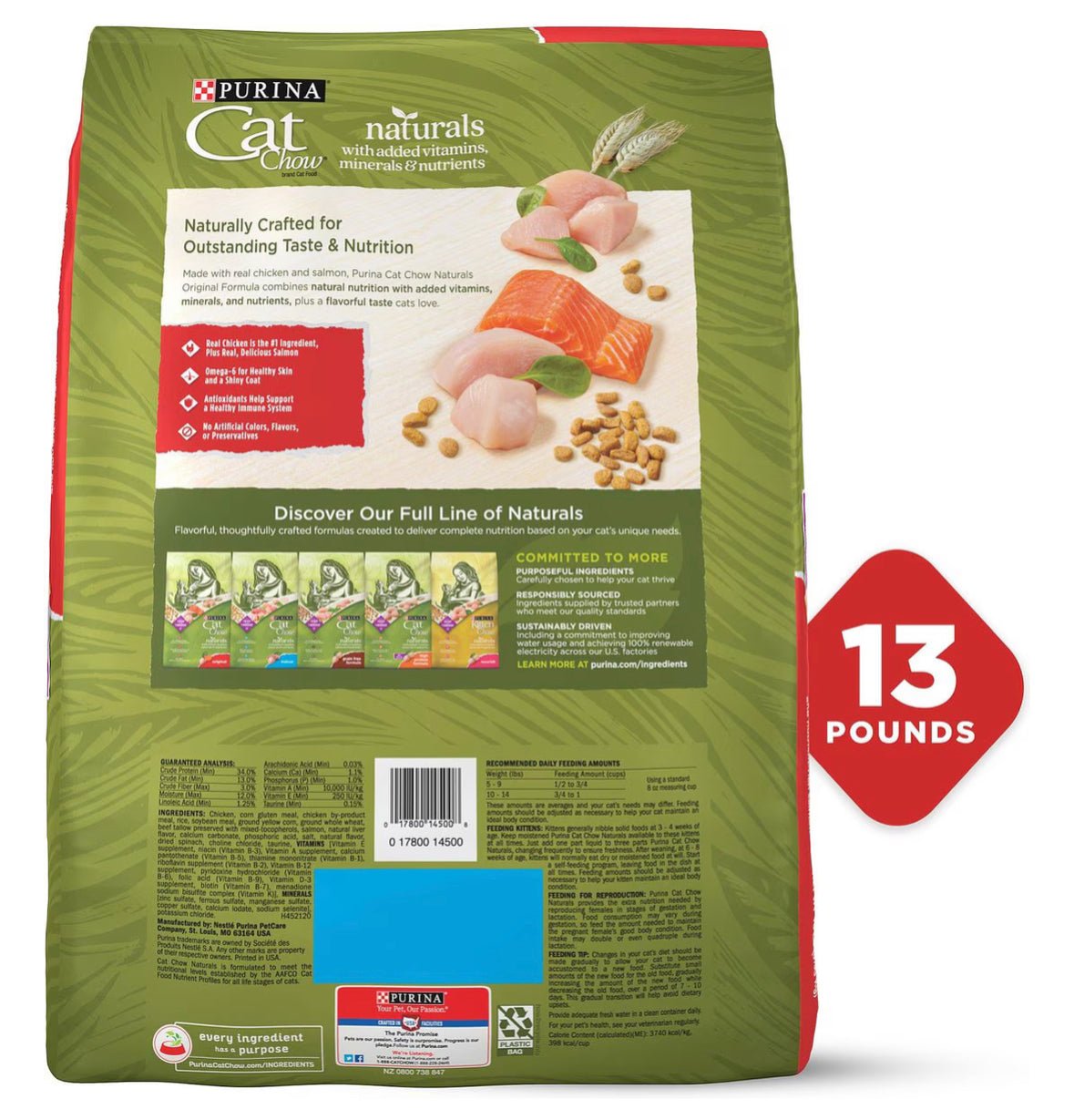 Purina Cat Chow Naturals Original with Added Vitamins, Minerals & Nutrients Dry Cat Food, 13 - lb bag