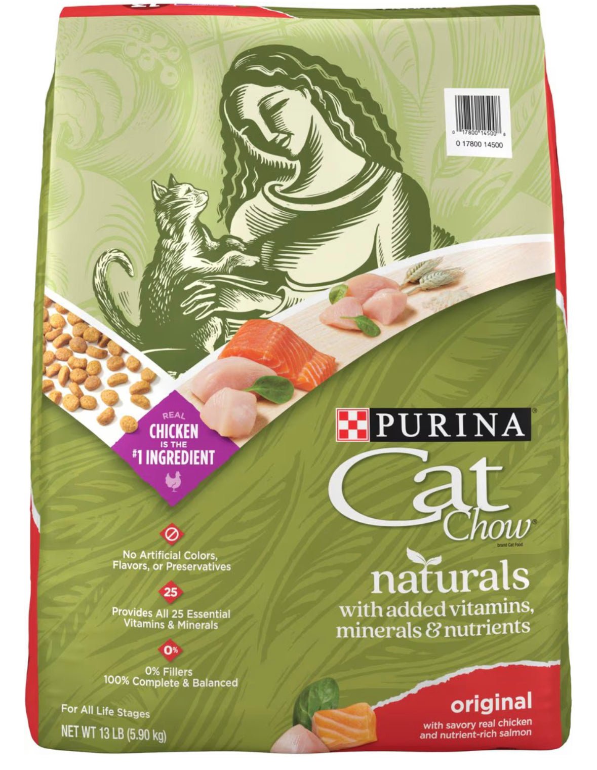 Purina Cat Chow Naturals Original with Added Vitamins, Minerals & Nutrients Dry Cat Food, 13 - lb bag