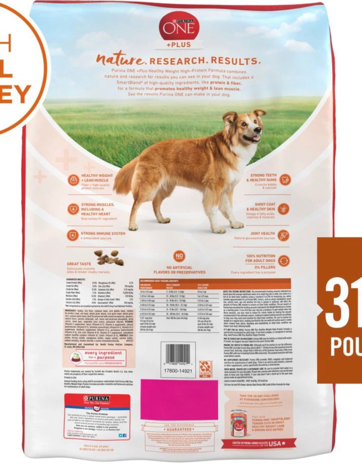 Purina ONE +Plus Adult High - Protein Healthy Weight Formula Turkey Formula Dry Dog Food, 31.1 - lb bag