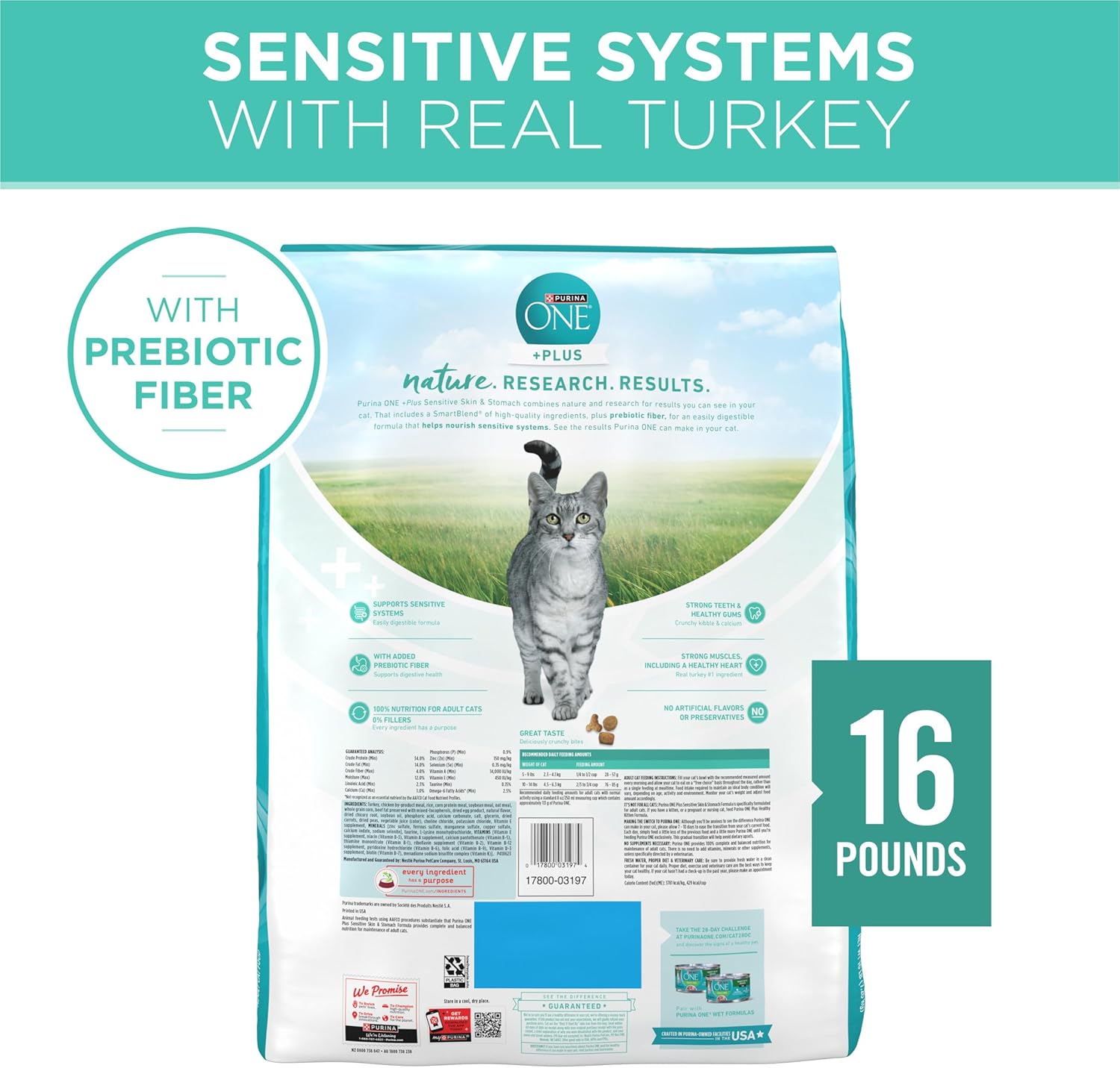 Purina one plus sensitive skin and stomach dry cat food 16lb