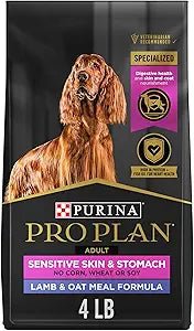 Purina Pro Plan Sensitive Skin & Stomach Adult with Probiotics Lamb & Oat Meal Formula High Protein Dry Dog Food, 4 - lb bag