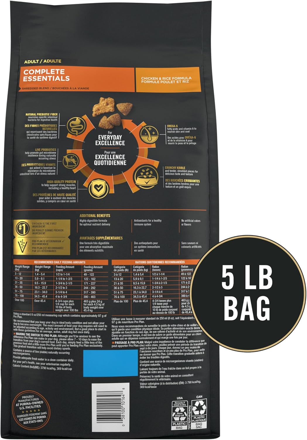Purina pro plan shredded chicken rice complete essentials 5lb dry dog food kibble