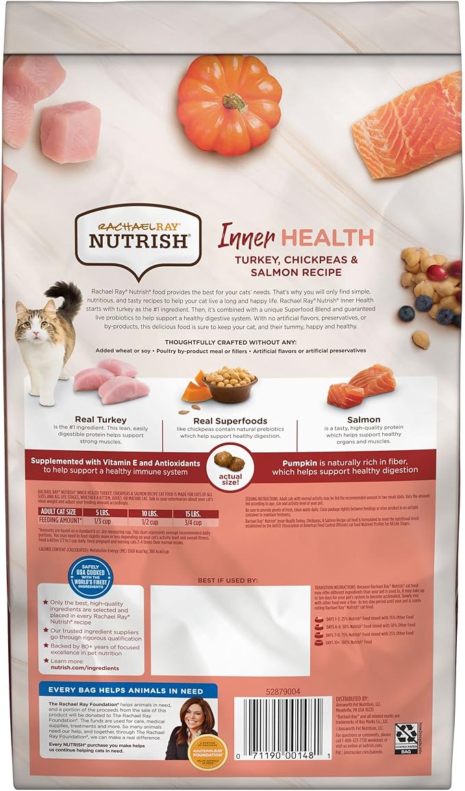 Rachel ray nutrish inner health Turkey chickpeas & salmon recipe dry cat food kibble 3lb
