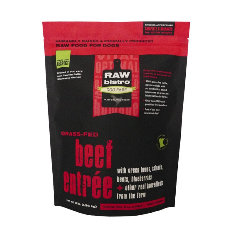 Raw bistro dog fare grass fed frozen beef entree 24 count