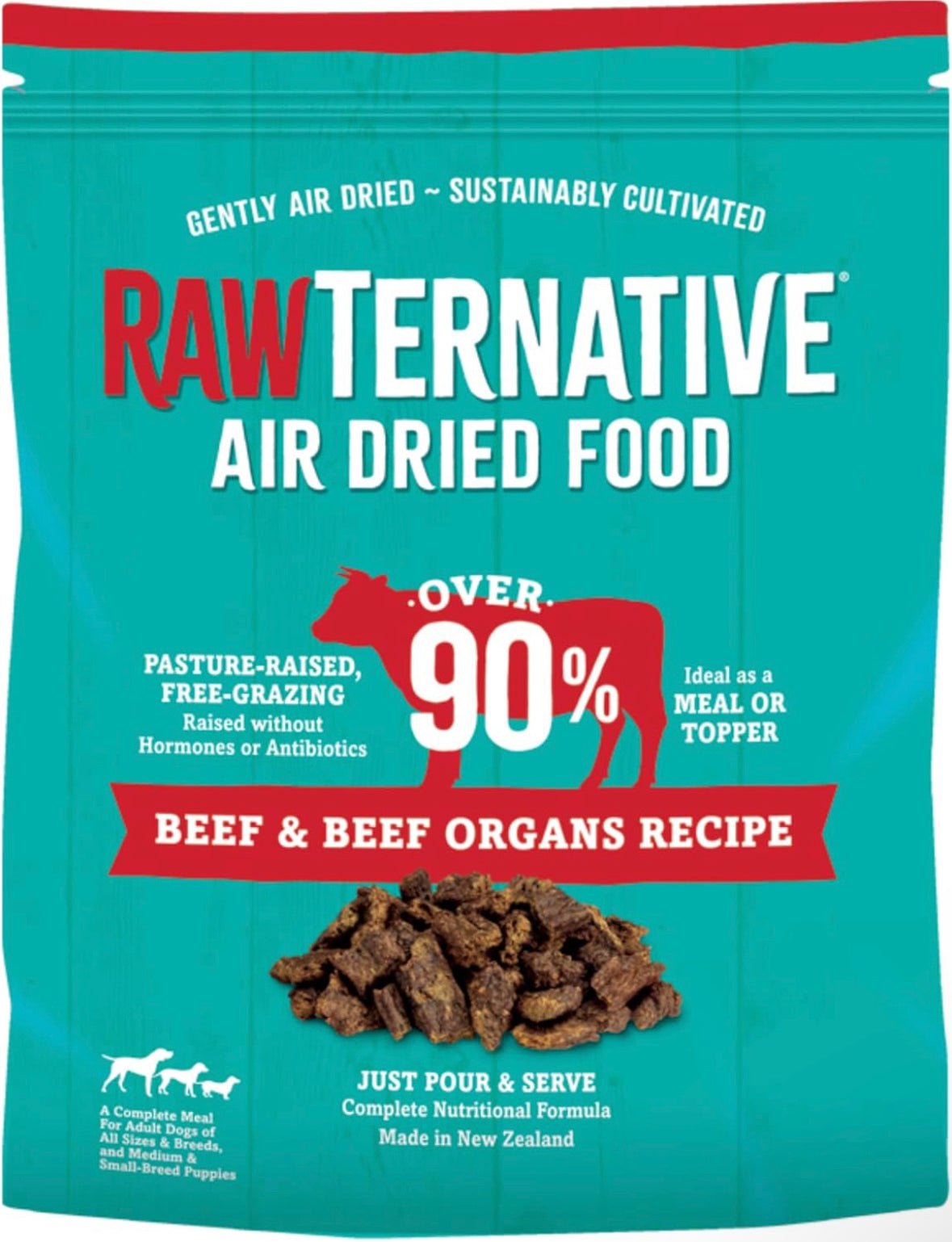RawTernative Air Dried Dog Food, High Protein, Over 90% Real Salmon & Beef + New Zealand Green Lipped Mussels, Complete Meal or Topper, Grain Free, Gluten Free, Non GMO, (5 oz Bag)