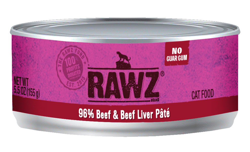Rawz 96% beef & beef liver pate wet canned cat food 3oz