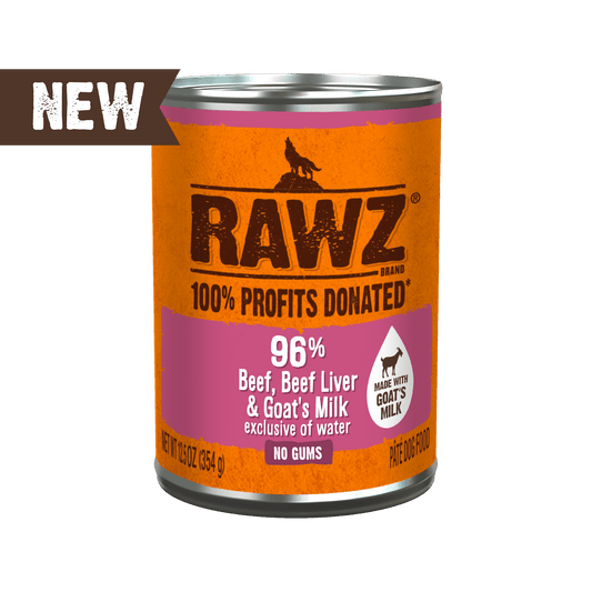 Rawz 96% beef, liver, and goats milk canned pate dog food