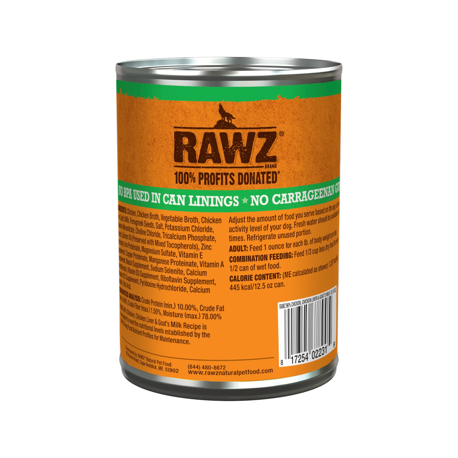 Rawz 96% chicken, chicken liver and goats milk 12.5 oz