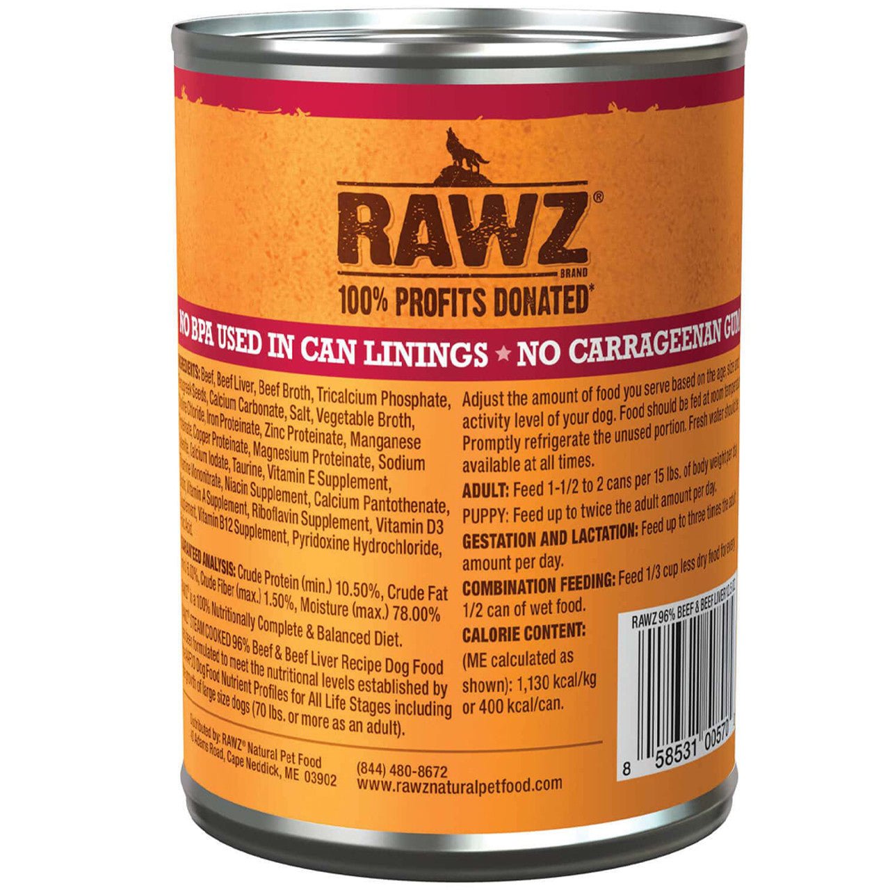 Rawz beef and liver 12.5 oz canned food