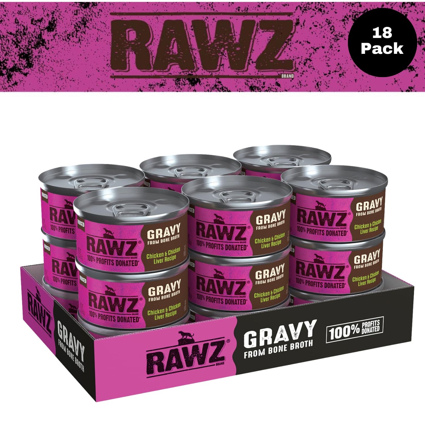 Rawz Natural Premium Minced Canned Cat Food In Gravy From Bone Broth - Made With Real Meat Ingredients No Bpa & Gums - (3 Ounce Cans) (Pack Of 18), Chicken & Chicken Liver