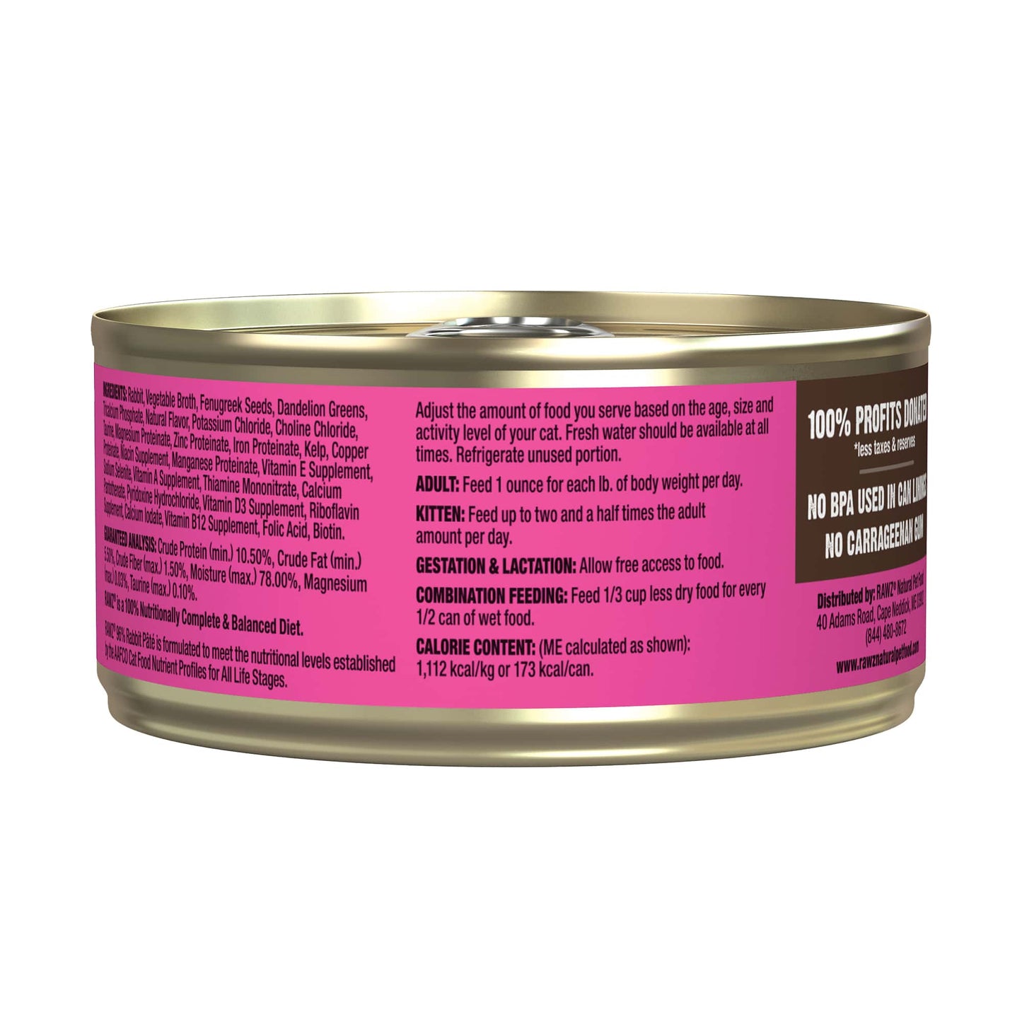 Rawz rabbit pate wet canned cat food 3oz