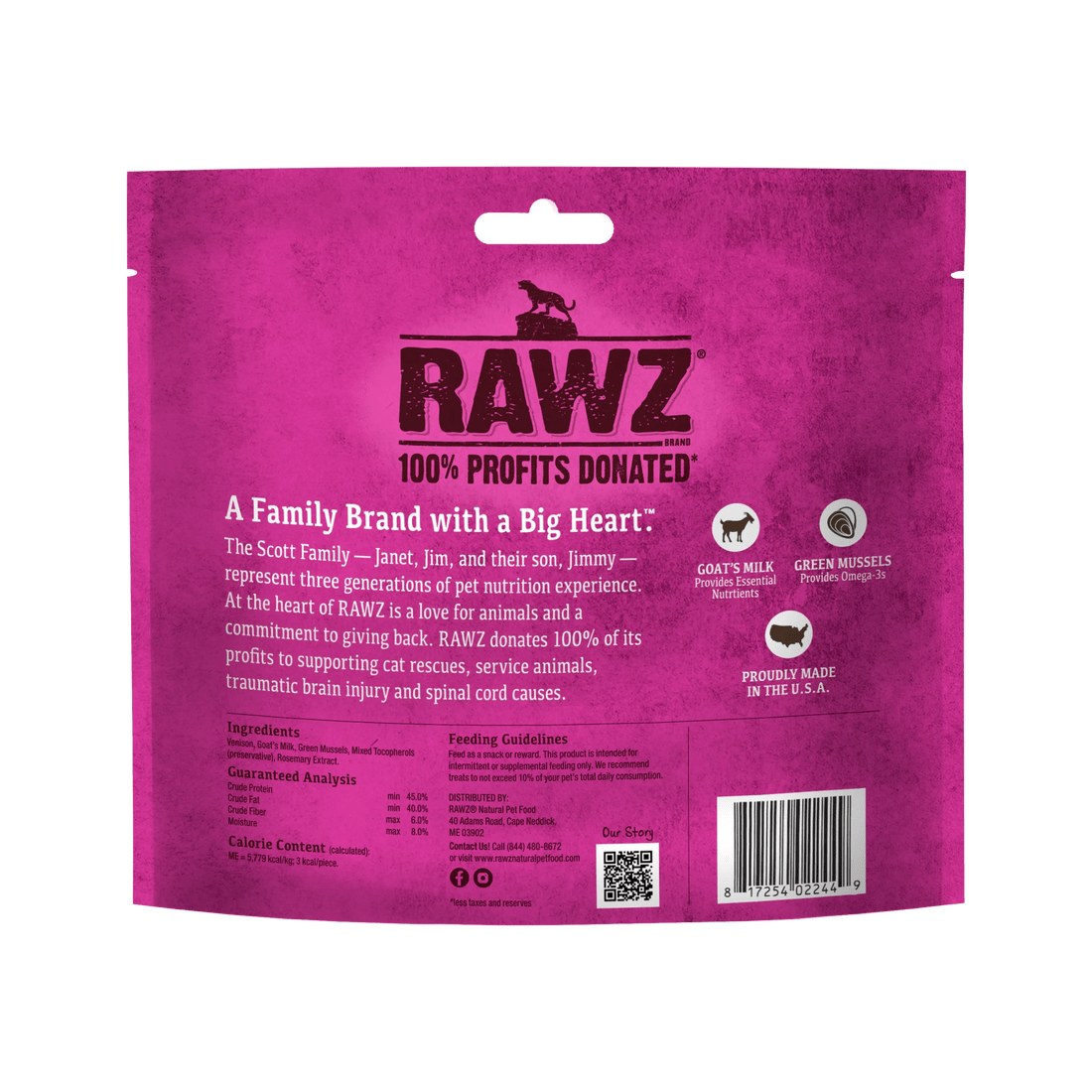 Rawz Raw Freeze Dried Venison Cat Treats - Venison Goats Milk and Green Mussels