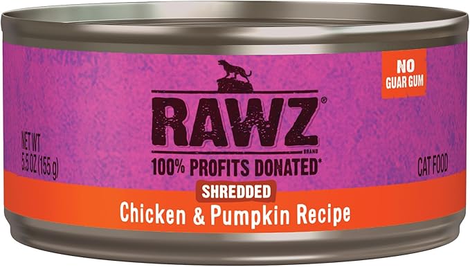 Rawz shredded chicken and pumpkin recipe 5.5 oz canned cat food