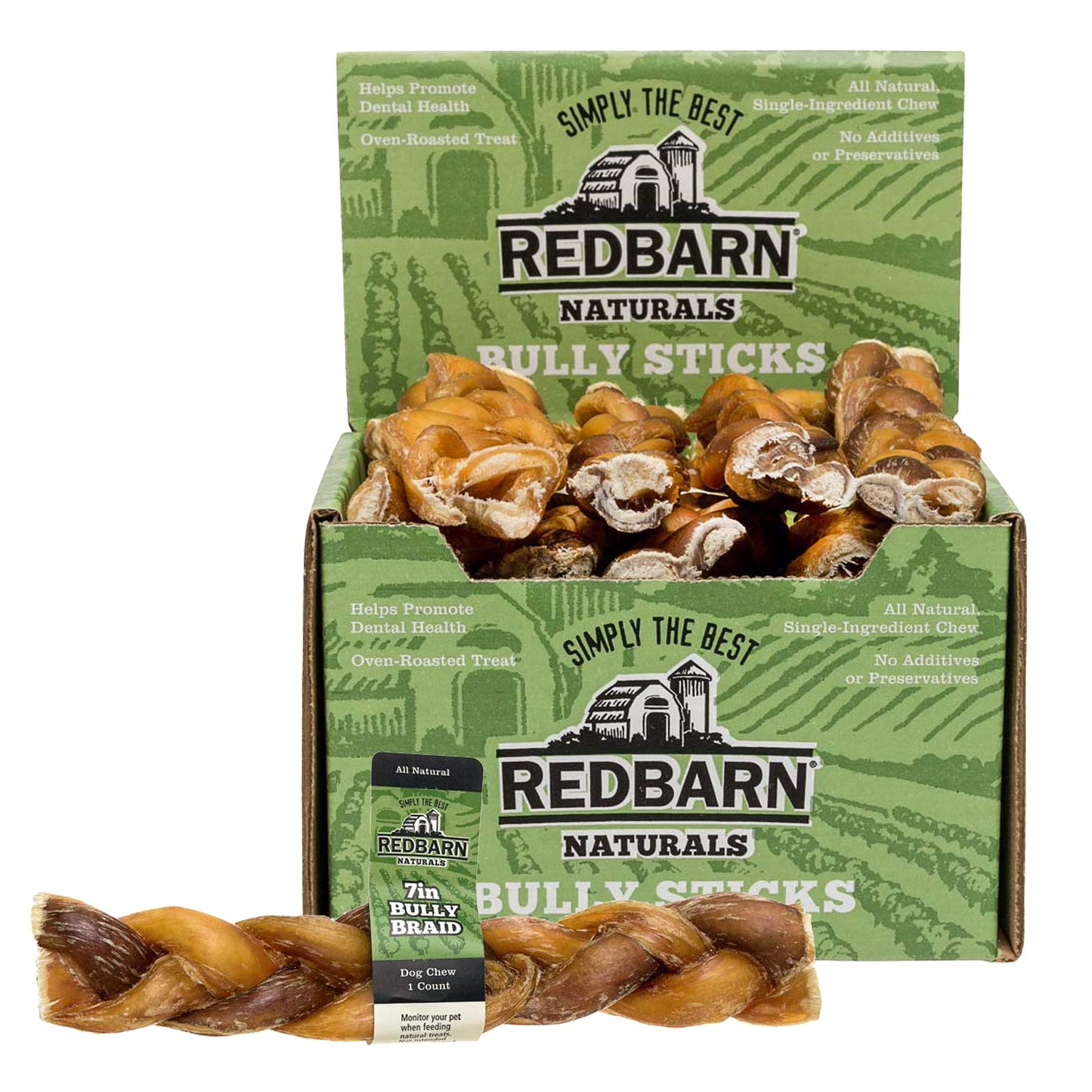 Redbarn 7" Braided Bully Sticks for Dogs. Natural, Highly Palatable, Long - Lasting Dental Chews Sourced from Free - Range, Grass - Fed Cattle (20 Sticks)