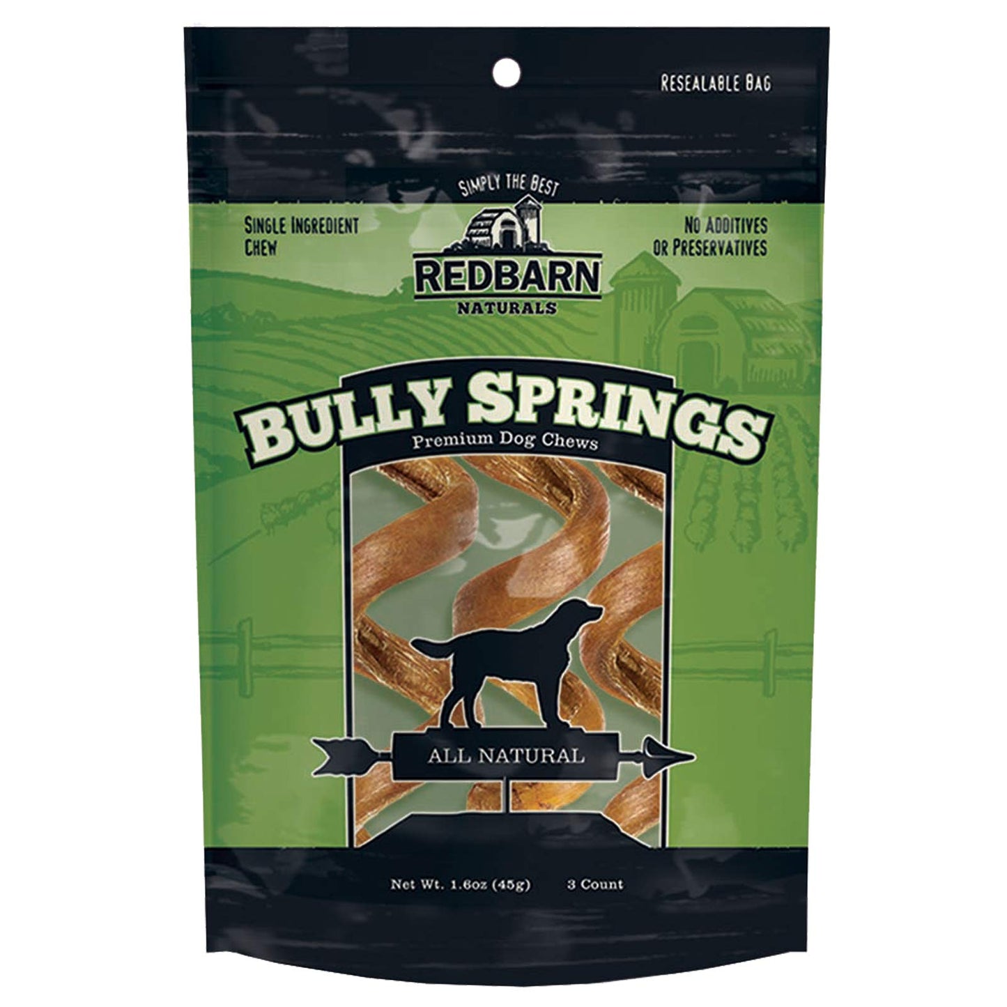 Redbarn All - Natural 4 - 6" Bully Springs Sticks for Dogs - Premium Grain - Free Single Ingredient Boredom Busting Dental Chew Rawhide Alternative - 3 Count