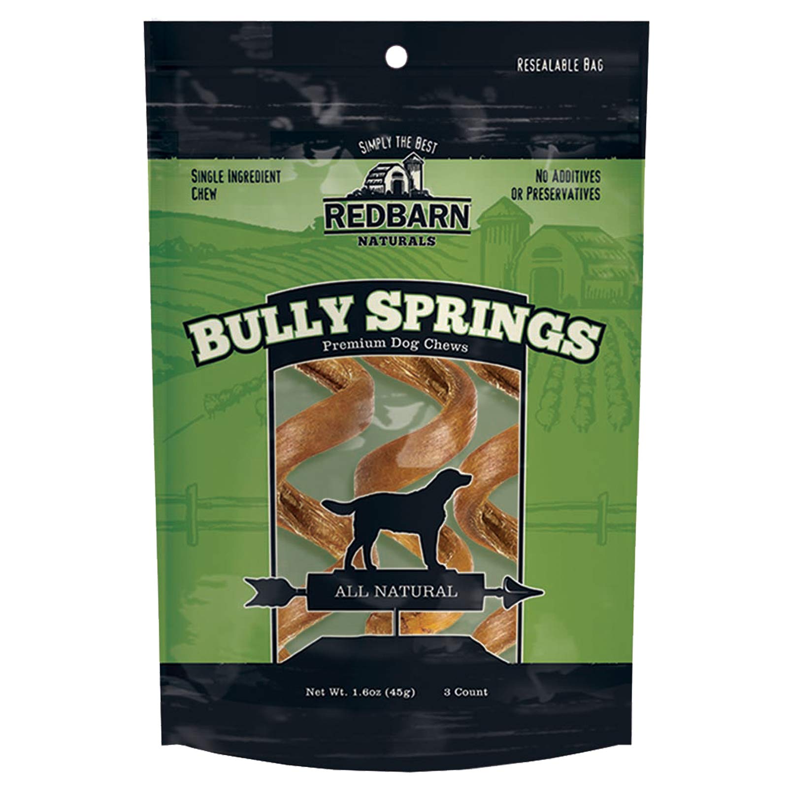 Redbarn All - Natural 4 - 6" Bully Springs Sticks for Dogs - Premium Grain - Free Single Ingredient Boredom Busting Dental Chew Rawhide Alternative - 3 Count