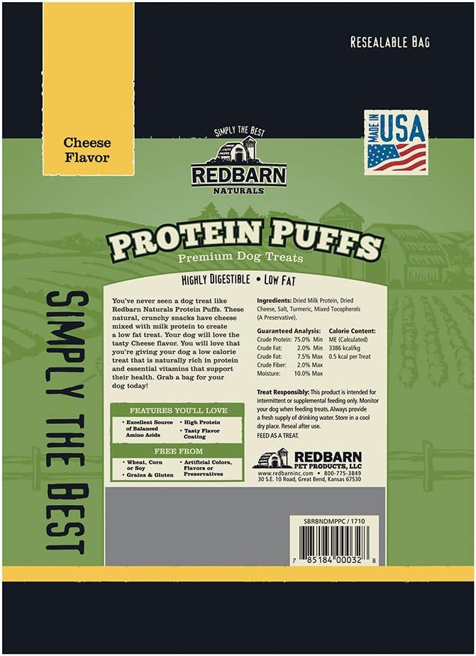Redbarn Protein Puffs Grain - Free Cheese Flavor Dog Treats, 1.8 - oz pouch