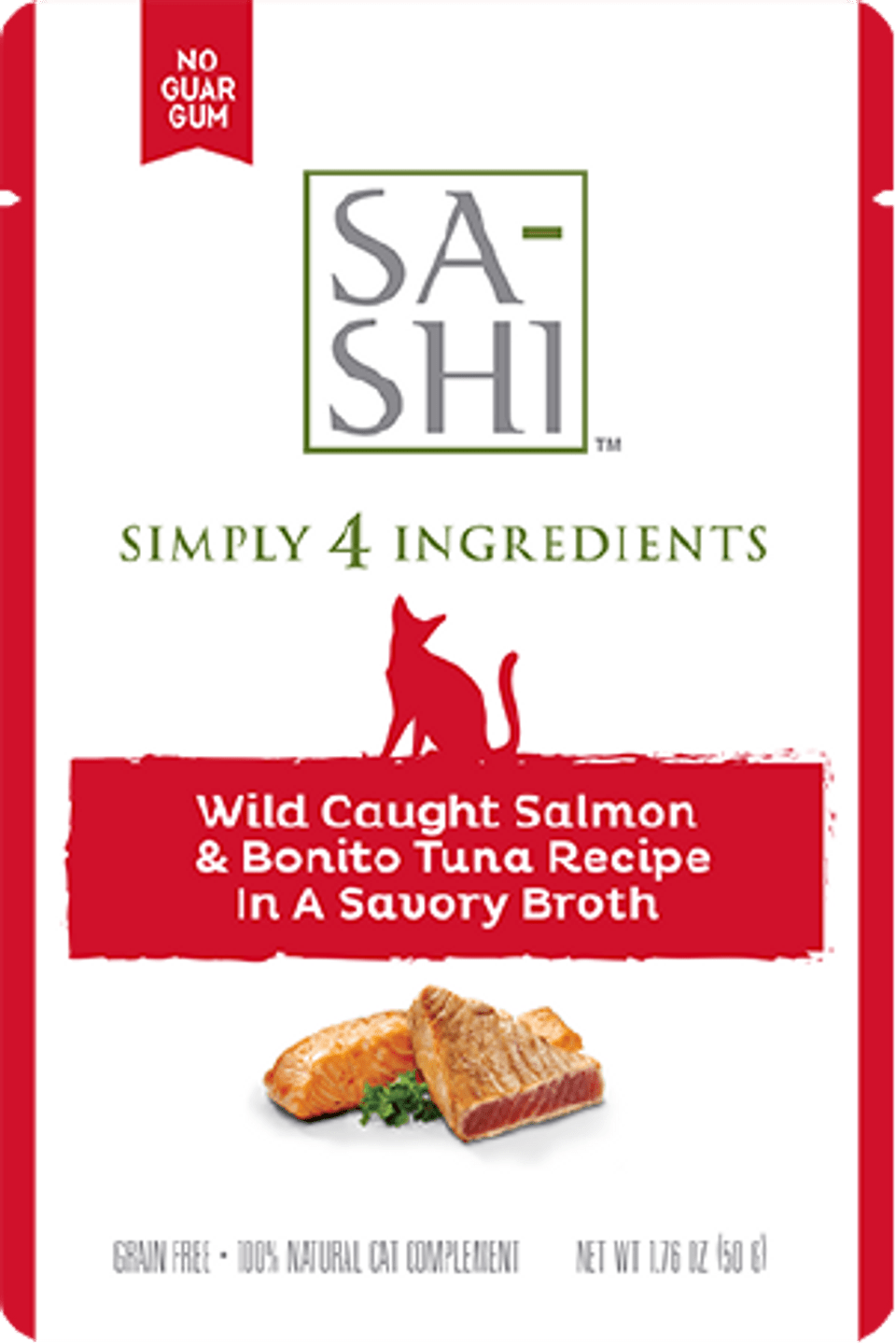 Sashi wild caught salmon & aku tuna recipe in broth pouch cat food wet 1.76oz