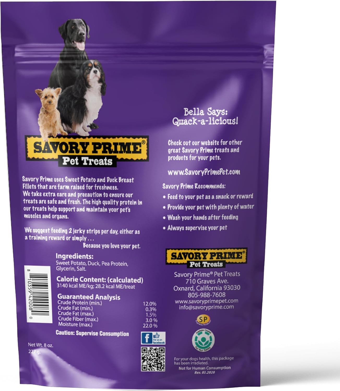 Savory Prime 42008 Duck & Sweet Potato Dog Treats, 8 Oz