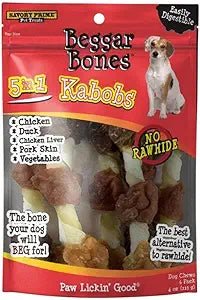 Savory prime beggar bones 5 in 1 kabobs 6pk dog treats