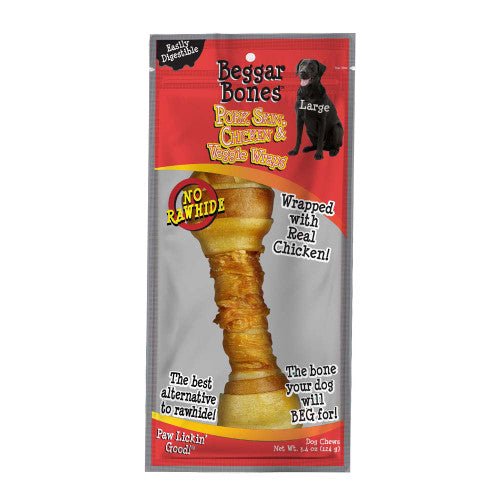 Savory prime beggar bones pork skin & chicken large 1ct dog chew 3.4 oz