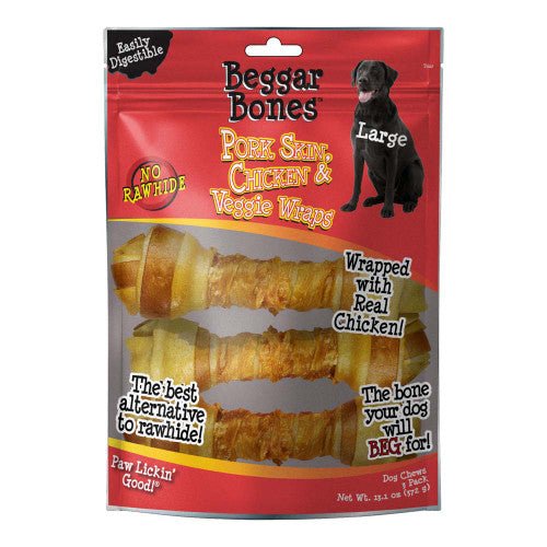 Savory prime beggar bones pork skin chicken veggie wrap 13.1oz 3pk dog treats