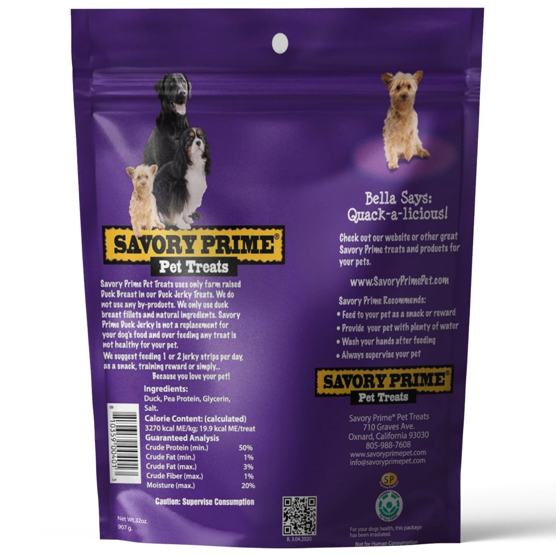 Savory Prime Duck Jerky Dog Treats, Made with 100% Real Duck Breast, Farm Raised, Healthy, Easily Digestible, High Protein, Satisfies Dog's Urge to Chew, 2 Pounds (Pack of 1)