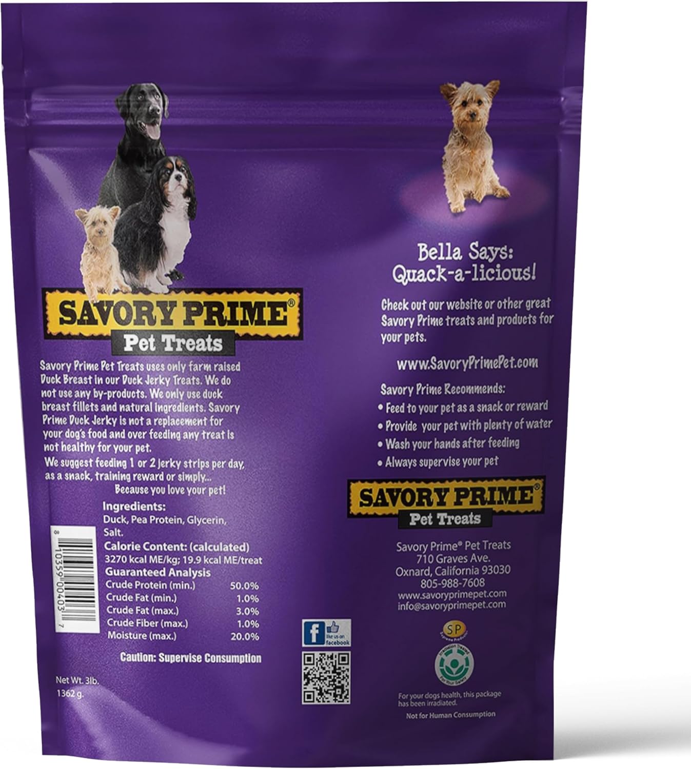 Savory prime duck jerky pet treats 3lb