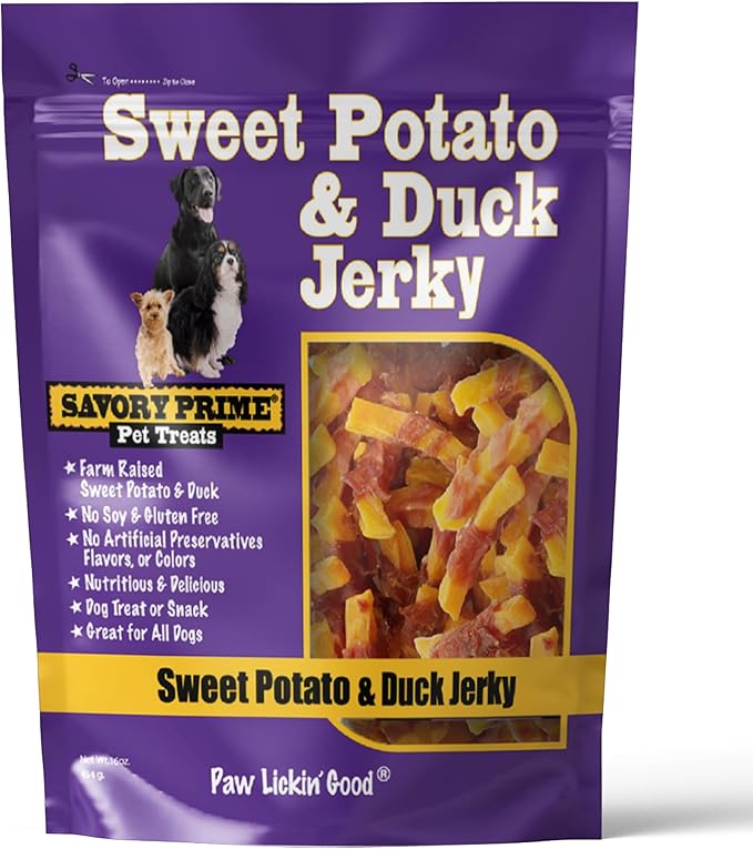 Savory Prime Duck & Sweet Potato Jerky Dog Treats, 1 - lb bag
