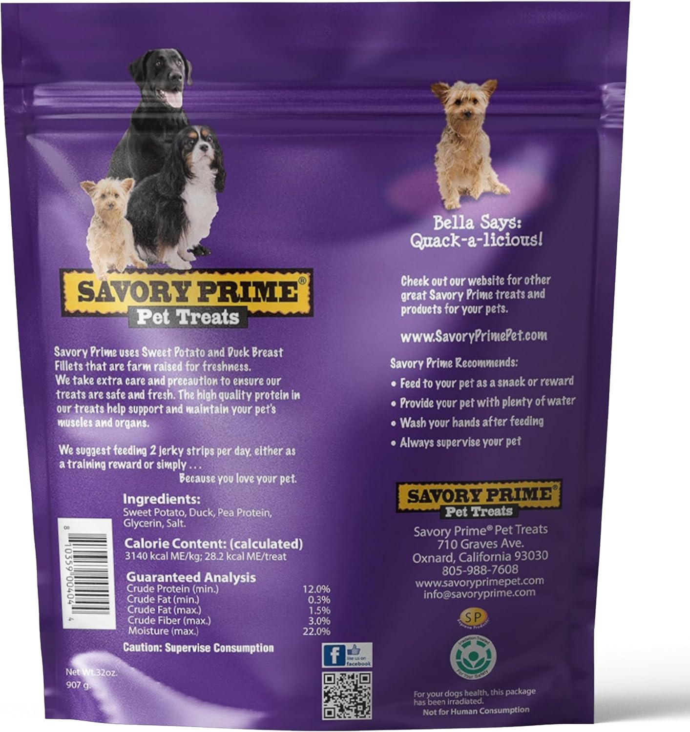 Savory Prime Duck & Sweet Potato Jerky Dog Treats, 1 - lb bag