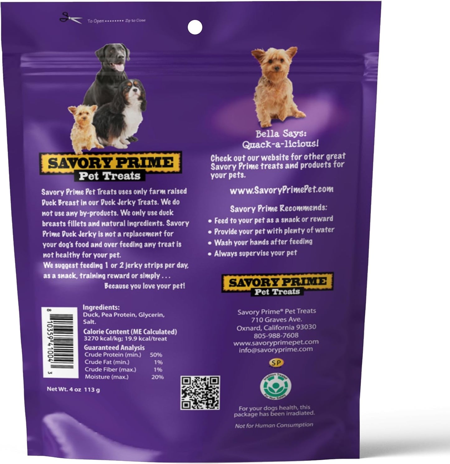 Savory prime pet treats duck jerkey 4oz