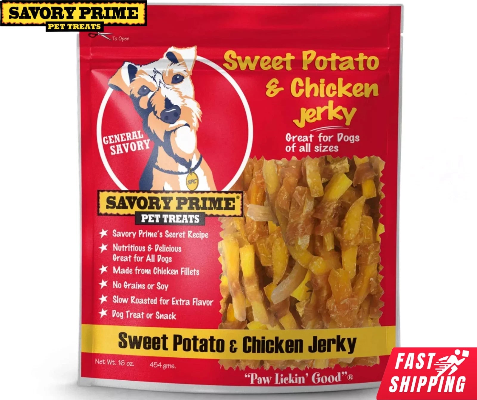 Savory prime sweet potato & chicken jerky dog treats 16oz